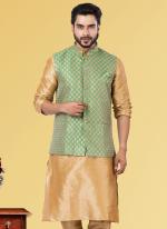 Jacquard Silk Light Green Festival Wear Embroidery Work Readymade Men's Waistcoat